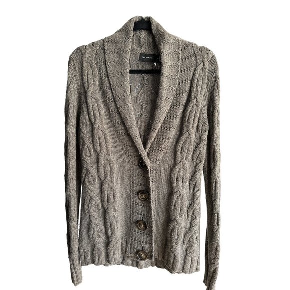 The Limited size M taupe brown cable knit shawl collar metallic thread cardigan - Picture 1 of 7